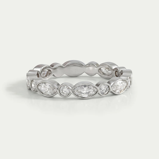 Marquise And Round Diamond Bezel Wedding Band Ring