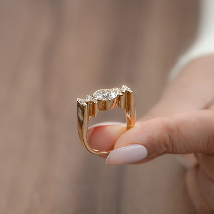 Round Lab Diamond Mom Initial Ring 
