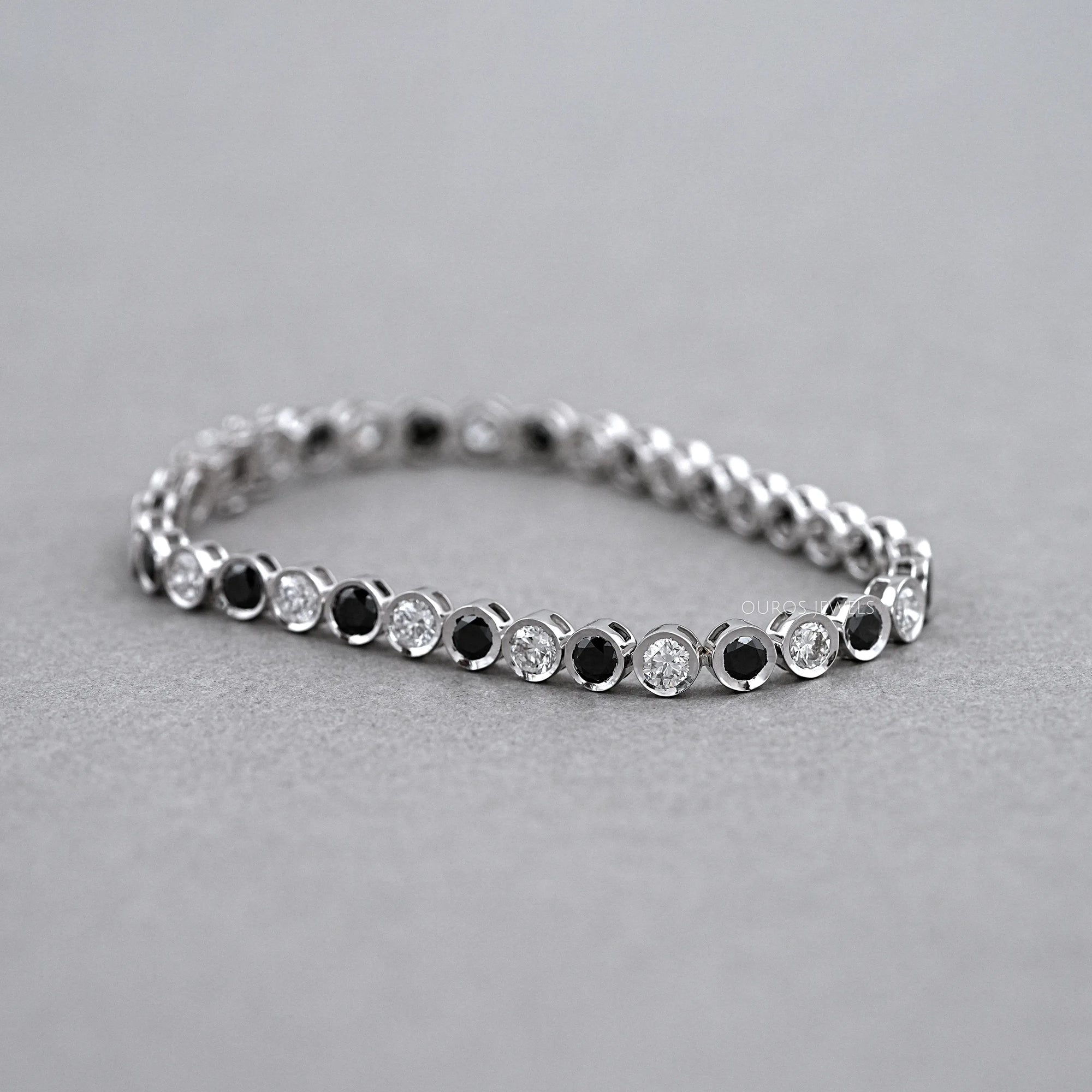 Alternative Bezel Set Round Cut Black Diamond Bracelet Rings