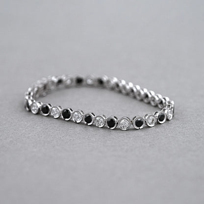 Alternative Bezel Set Round Cut Black Diamond Bracelet Rings