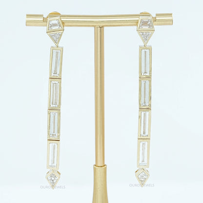 Multi Shape Lab Diamond Bezel Set Linear Drop Earrings Earrings