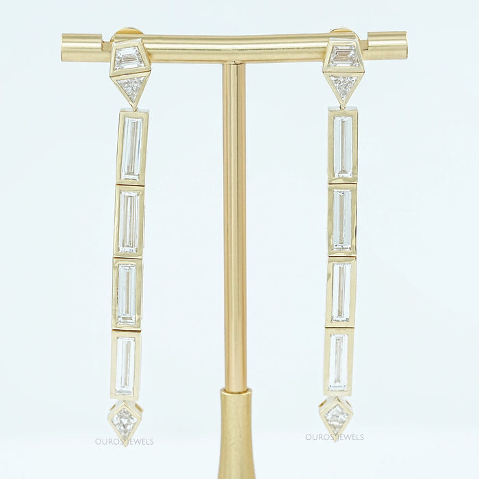 Multi Shape Lab Grown Diamond Bezel Set Linear Drop Earring 