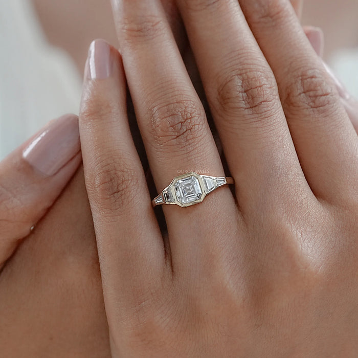 Five Stone Asscher And Trapezoid Diamond Bezel Set Ring