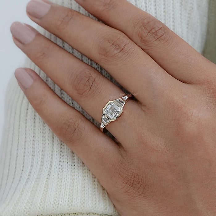 Five Stone Asscher And Trapezoid Diamond Bezel Set Ring