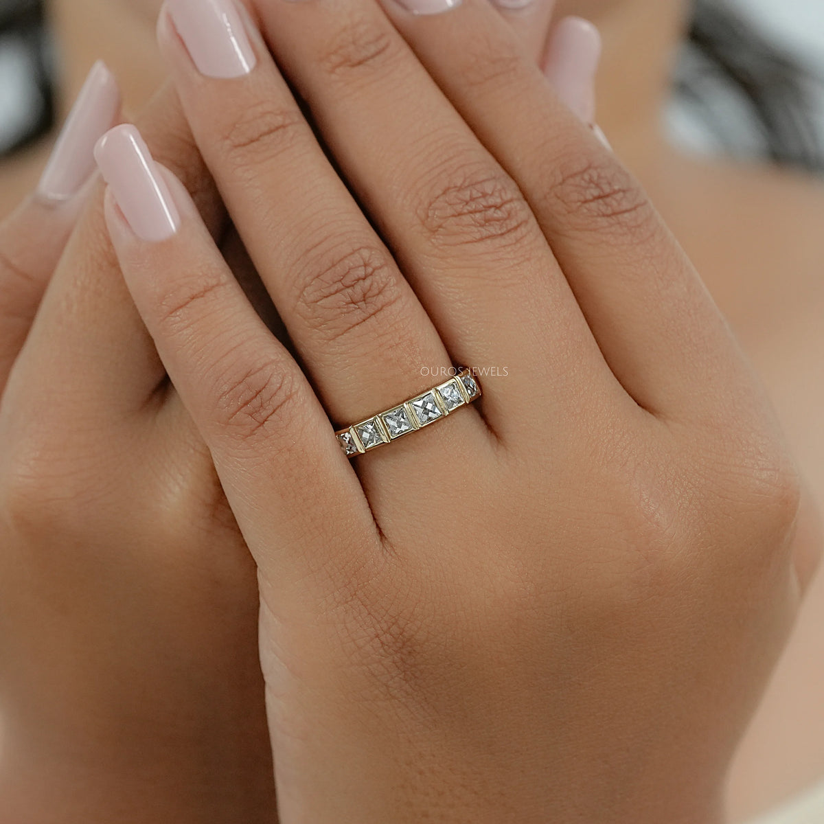 Bezel Set French Cut Diamond Half Eternity Band Ring