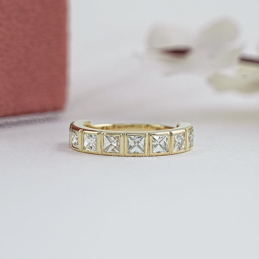 Bezel Set French Cut Diamond Half Eternity Band Ring