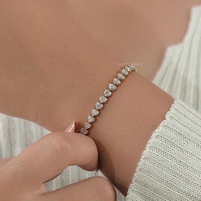 White Gold Heart Shape Lab Diamond  Bracelet 
