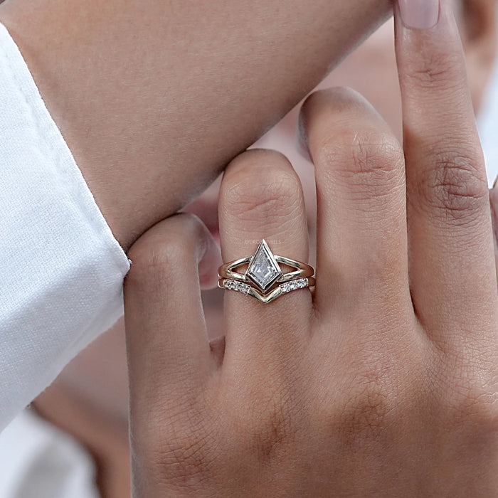 Kite Cut Lab Diamond Bezel Set Bridal Ring Set