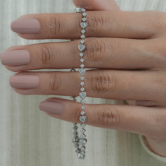 Heart And Round Diamond Bezel Set Bracelet Bracelet
