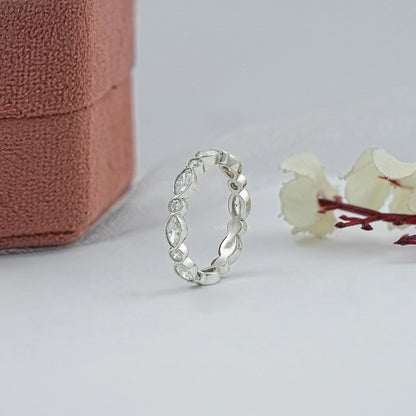 Marquise And Round Diamond Bezel Wedding Band Ring