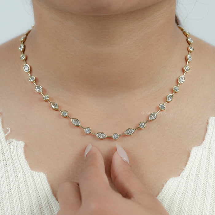 Bezel Set Old Mine Marquise Diamond Necklace