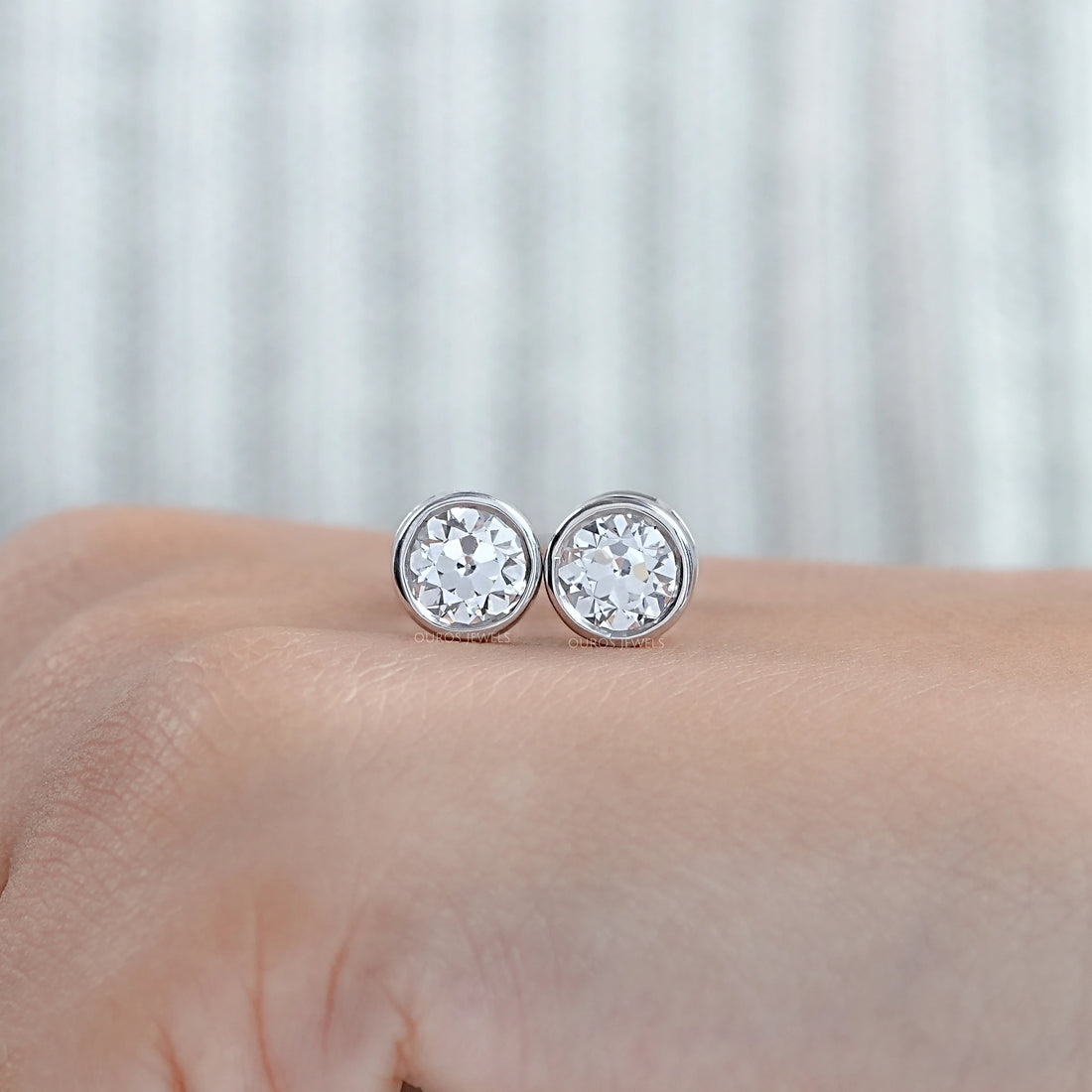Old European Round Diamond Bezel Set Stud Earrings Earrings