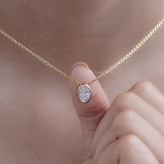 Oval Cut Lab Grown Diamond Bezel Necklace 