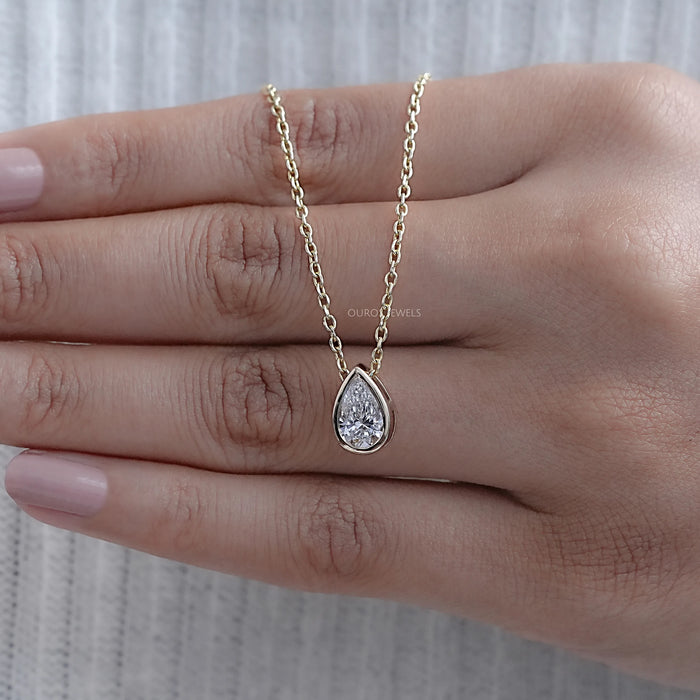 Pear Shaped Lab Grown Diamond Necklace in Bezel Setting 