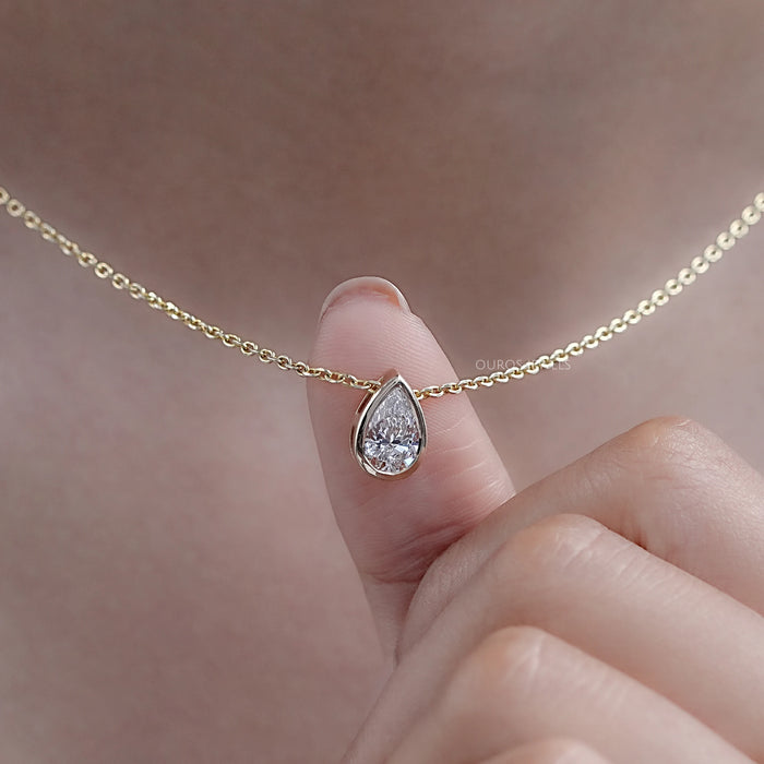 Pear Shaped Lab Grown Diamond Necklace in Bezel Setting 