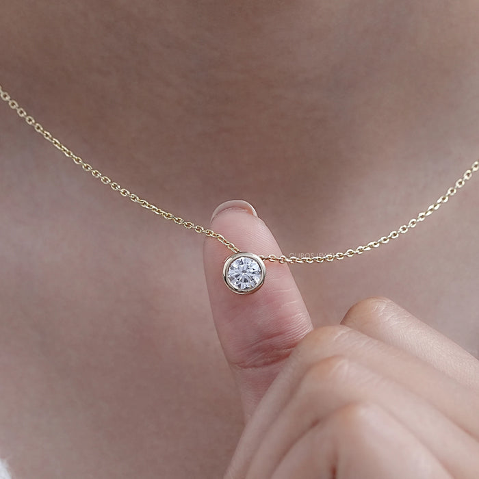 Yellow Gold Bezel-Set Round Diamond Necklace