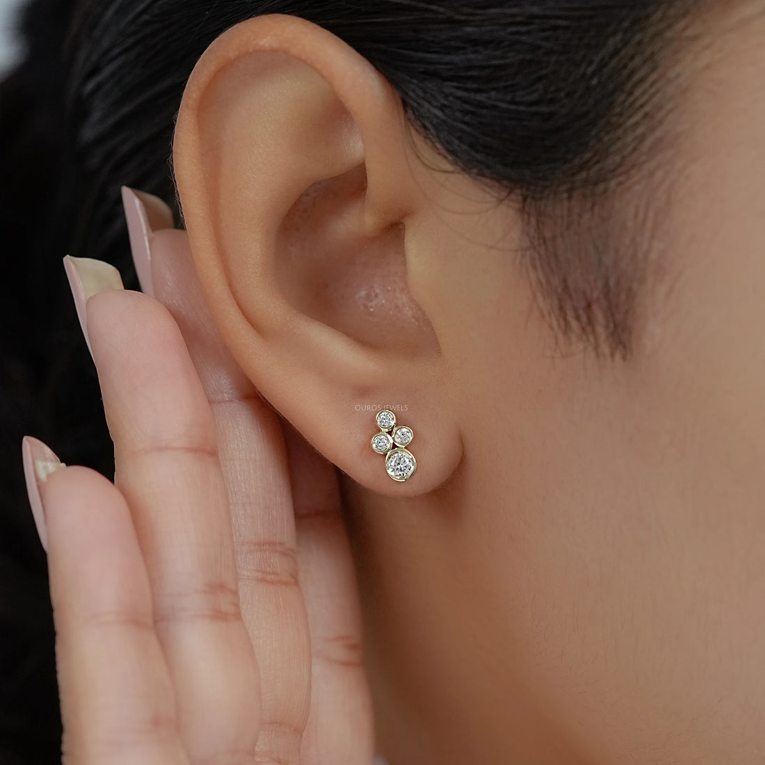Round Diamond Bezel Set Stud Earrings Earring
