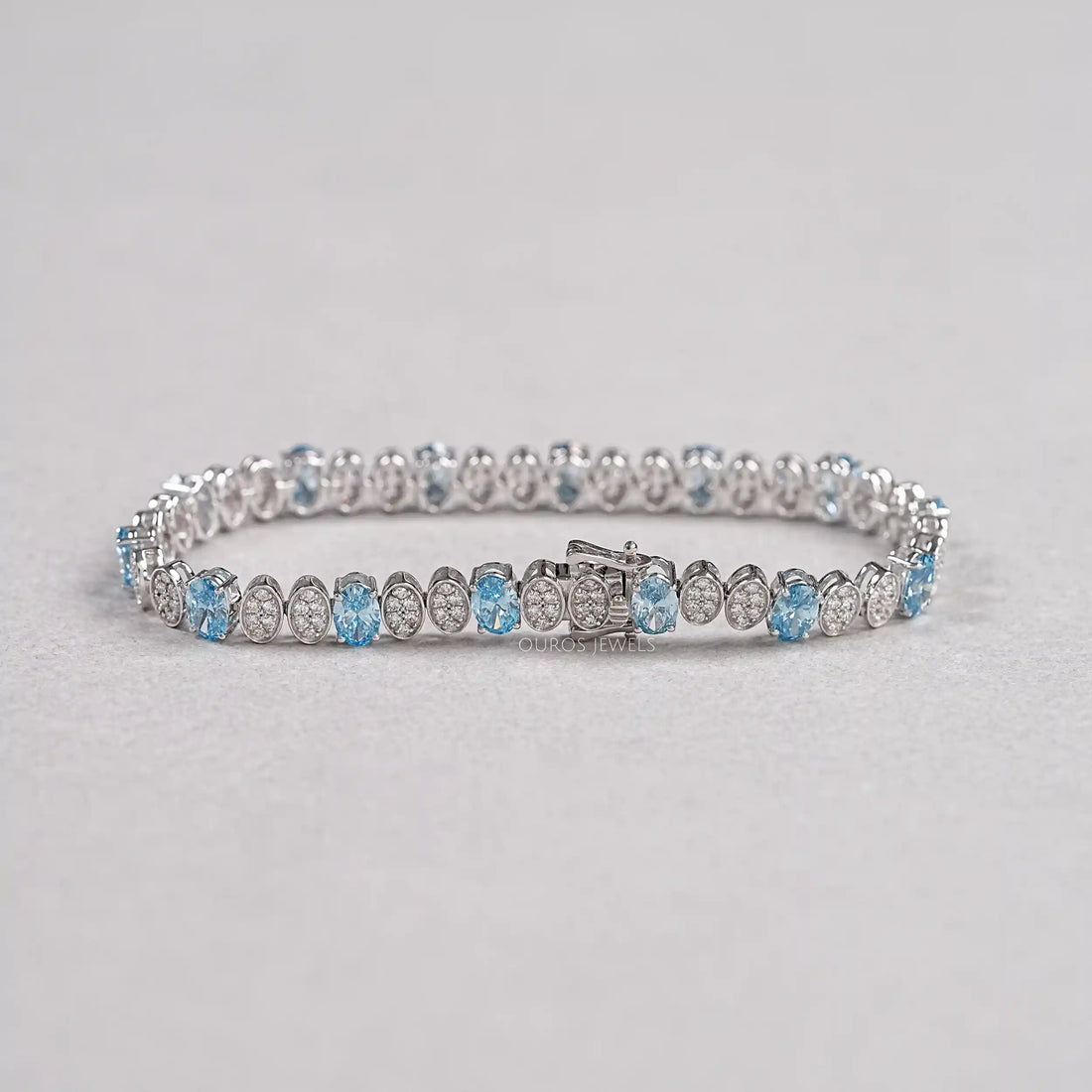Alternating Blue Oval & Round Diamond Tennis Bracelet Bracelet