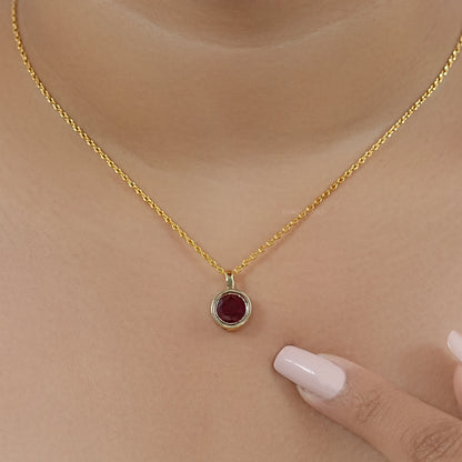Pigeon Blood Ruby Round Gemstone Bezel Pendant