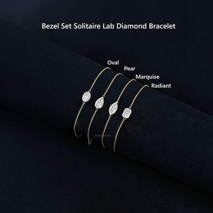 Multi Lab Diamond Bezel Set Solitaire Chain Bracelet