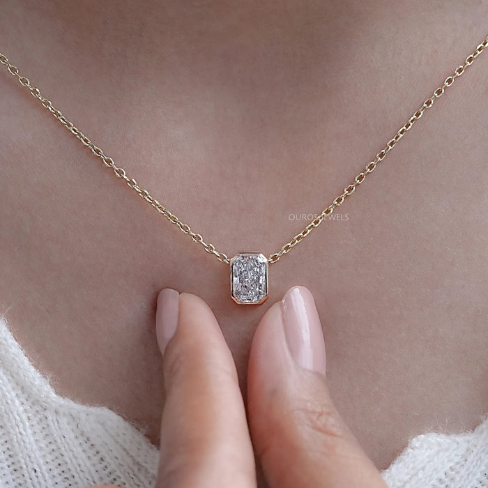 Radiant Cut Lab Grown Diamond Bezel Set Necklace 