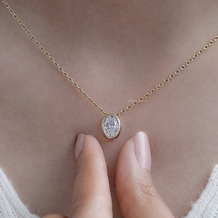 Oval Cut Lab Grown Diamond Bezel Necklace 