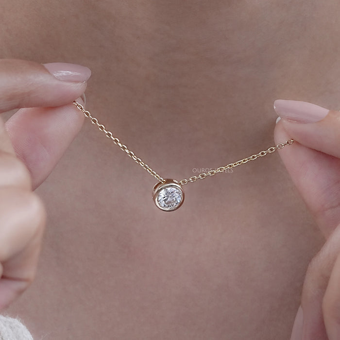 Yellow Gold Bezel-Set Round Diamond Necklace