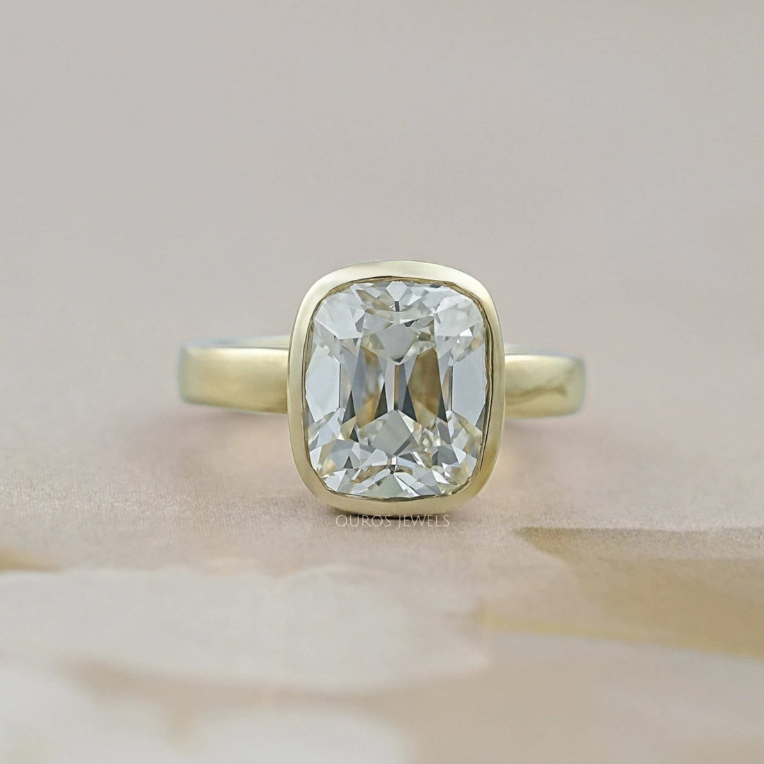 Old Mine Cushion Lab Diamond Bezel Set Ring Ring