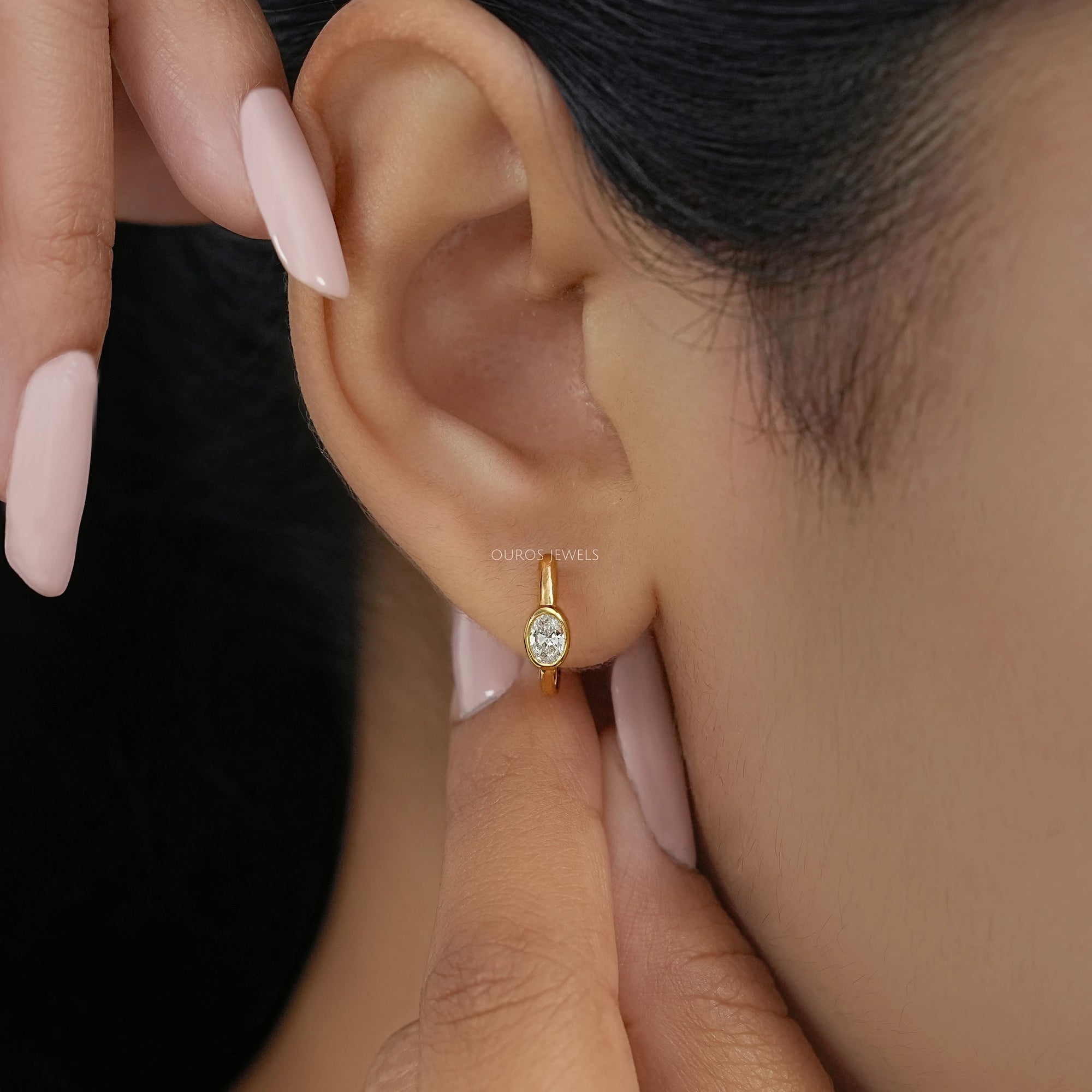 Two Stone Lab Diamond Bezel Set Hoop Earrings Earrings