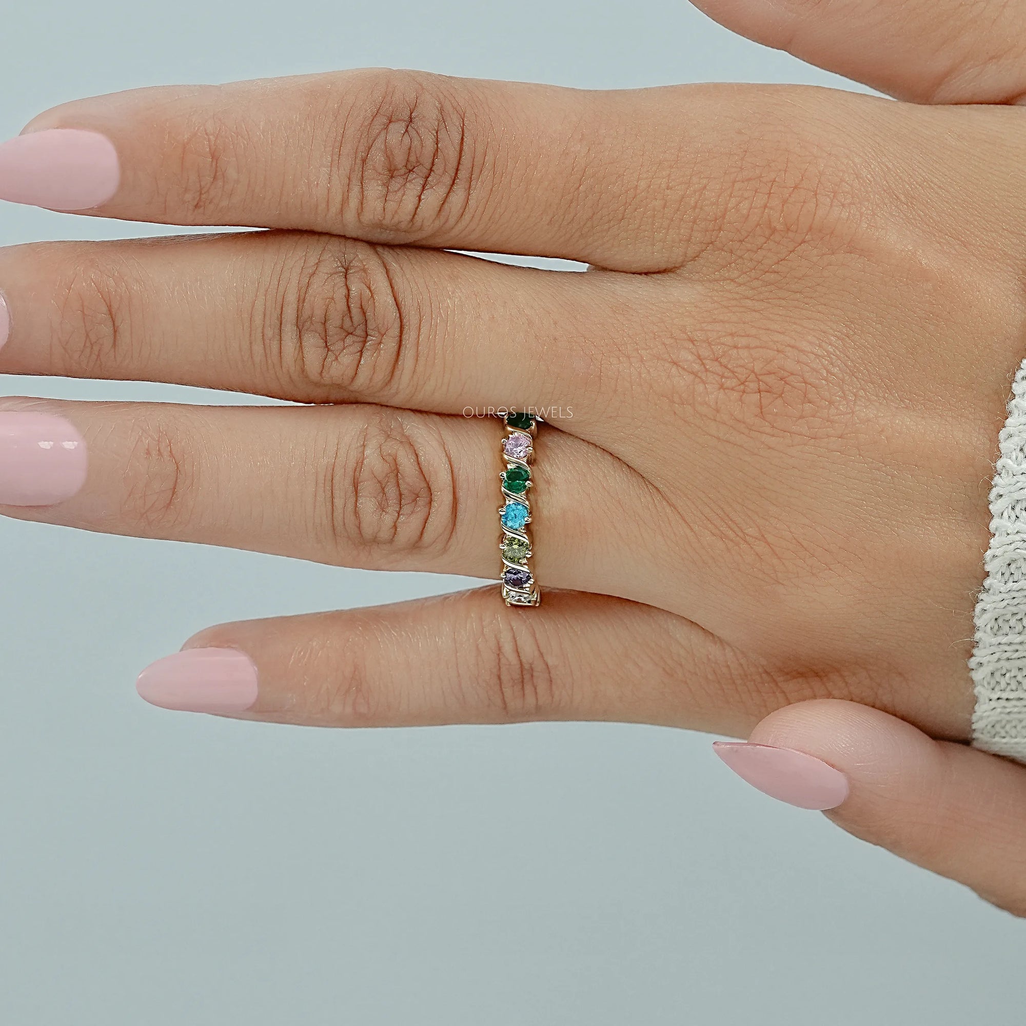 Rainbow Multi-colored Six Stone Band 