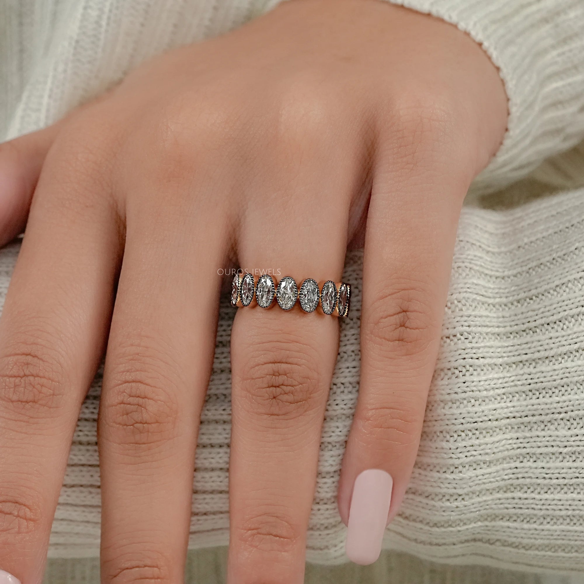 Old Mine Cushion Cut Lab Diamond Triple Band Ring 