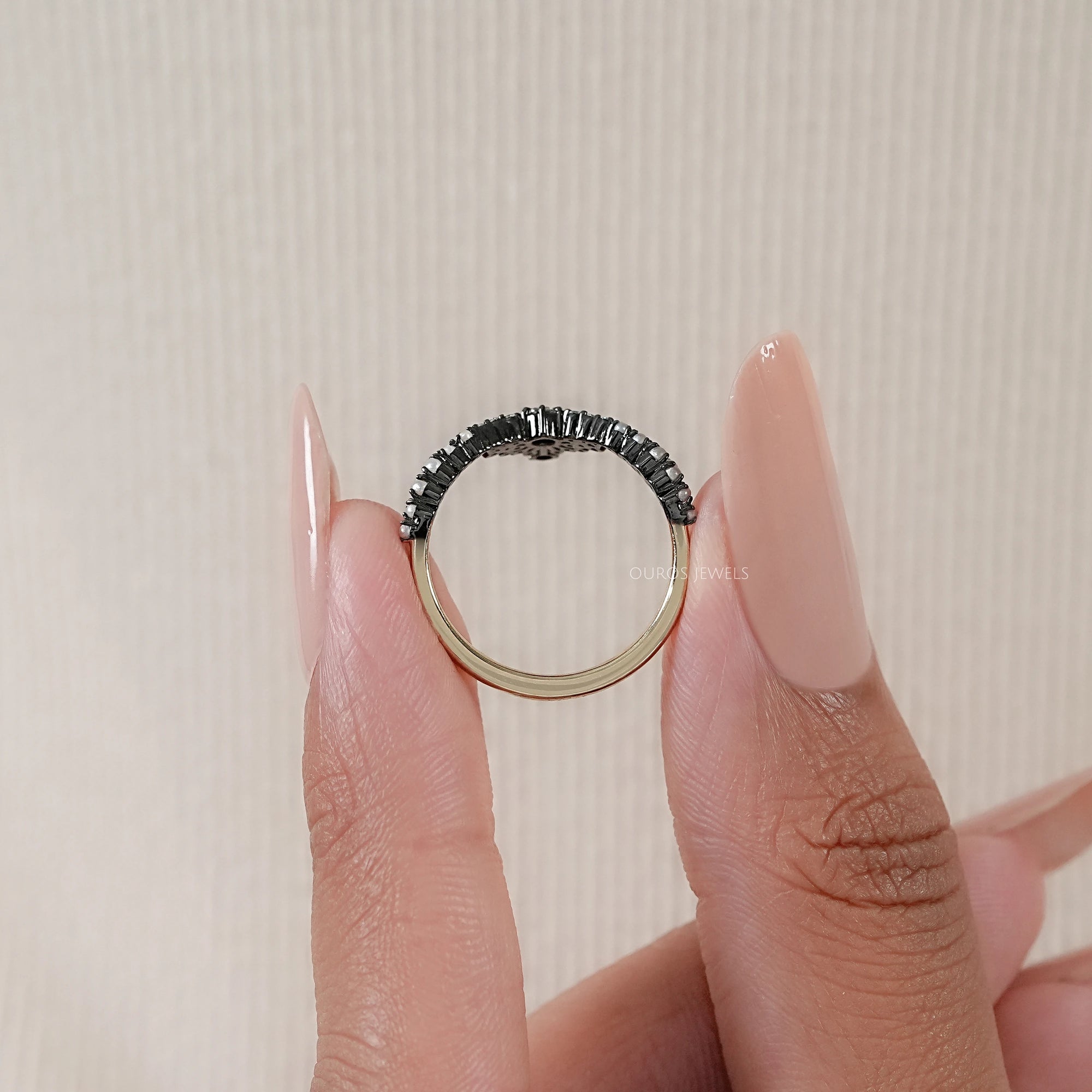Marquise and Round Lab Diamond Curved Wedding Ring 