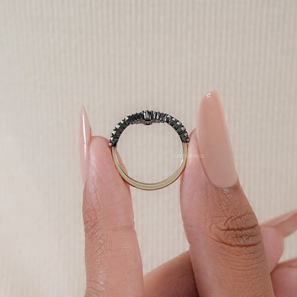 Marquise and Round Lab Diamond Curved Wedding Ring 