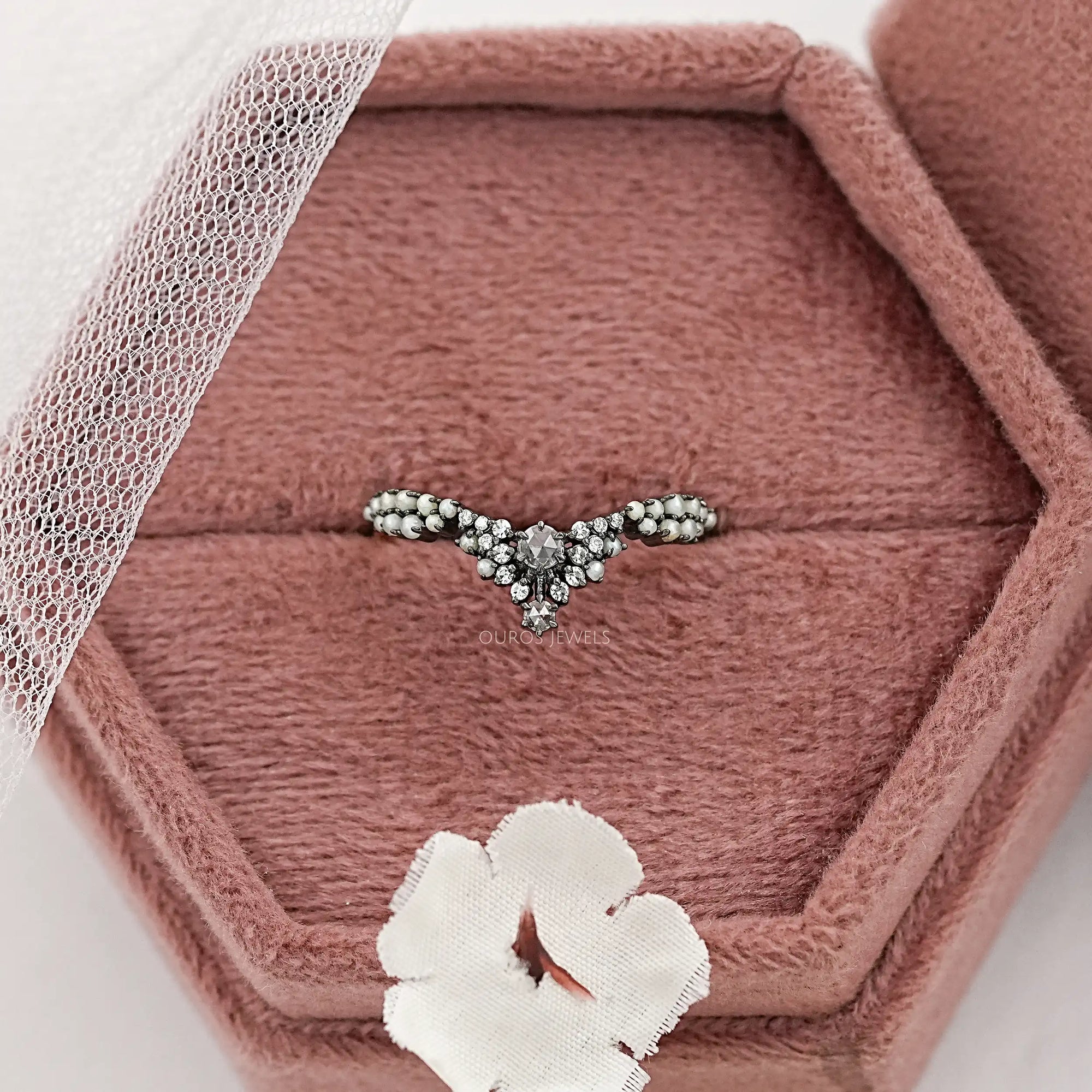 Marquise and Round Lab Diamond Curved Wedding Ring 
