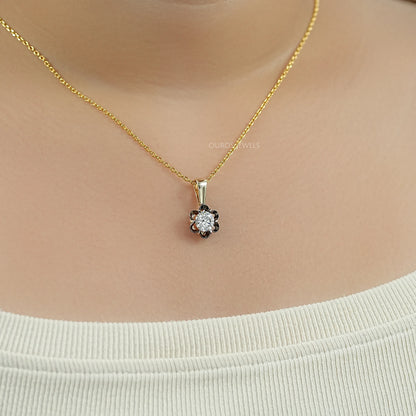 Round Lab Diamond Black Coated Flower Pendant
