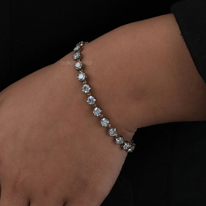 Old European Round Cut Lab Grown Diamond Tennis Bracelet - With Black Coating