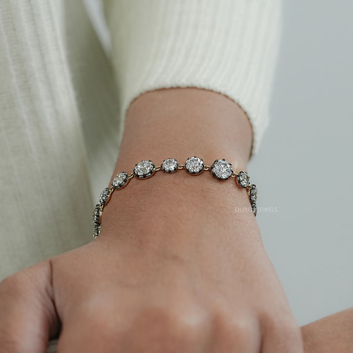 Old European Round Cut Lab Grown Diamond Tennis Bracelet - With Black Coating