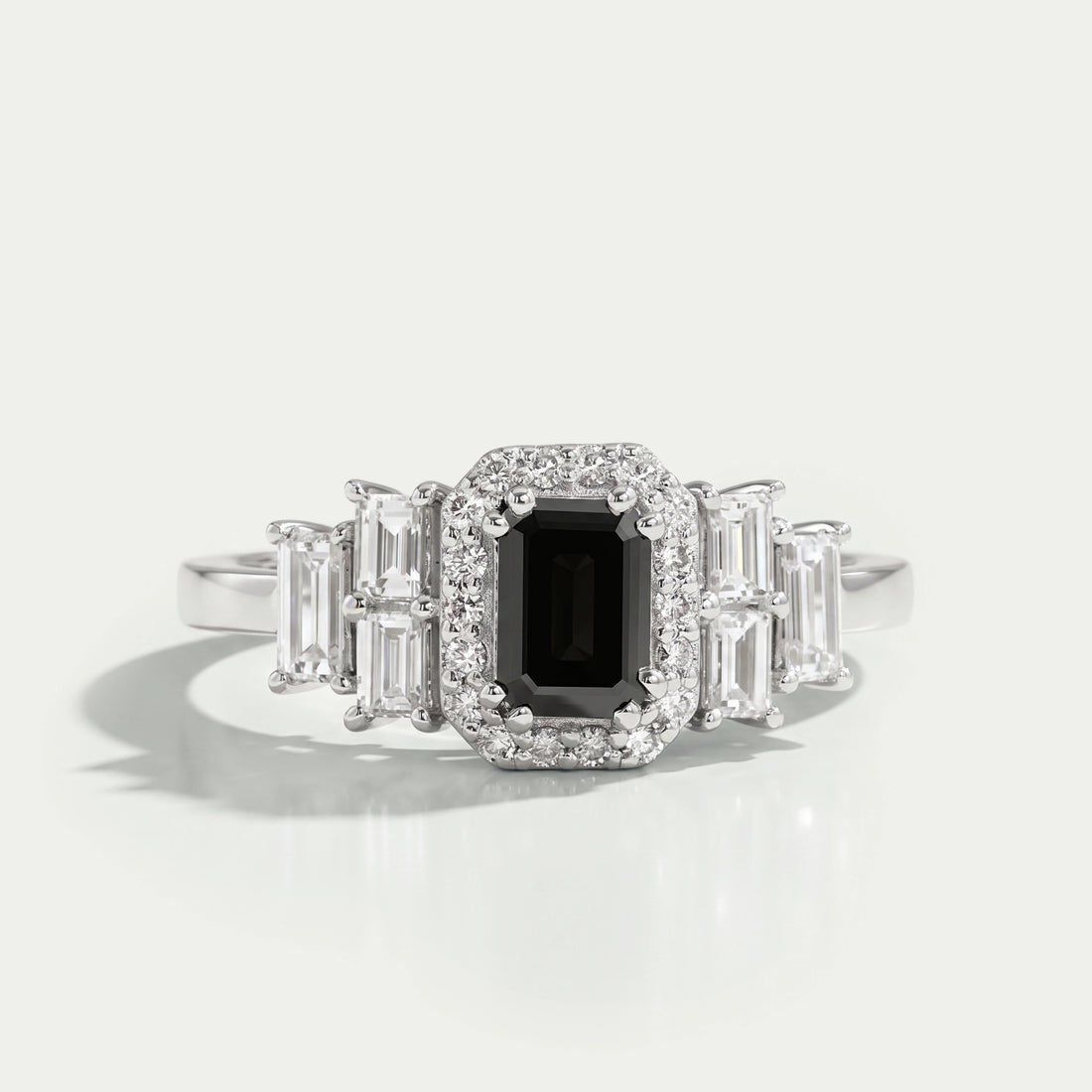 Black Emerald Cut Accent Diamond Engagement Ring Rings