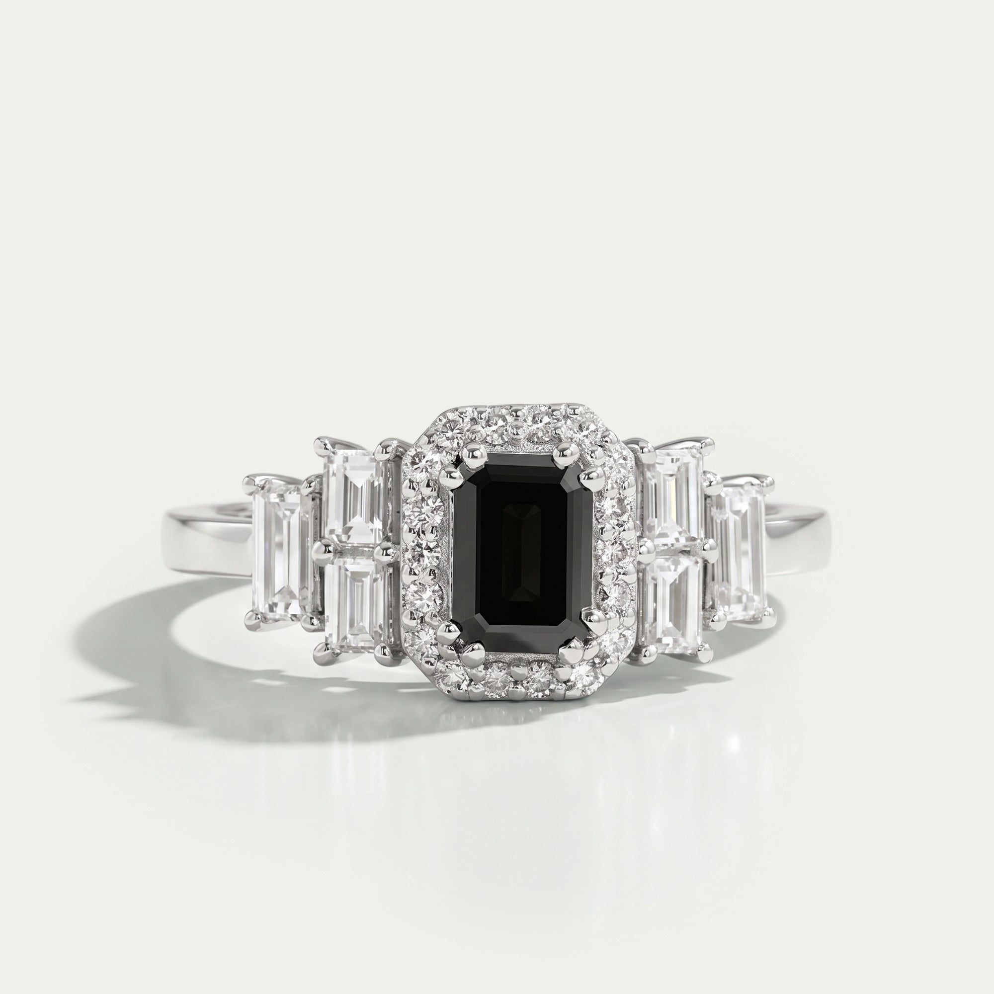 Black Emerald Cut Accent Diamond Engagement Ring Rings