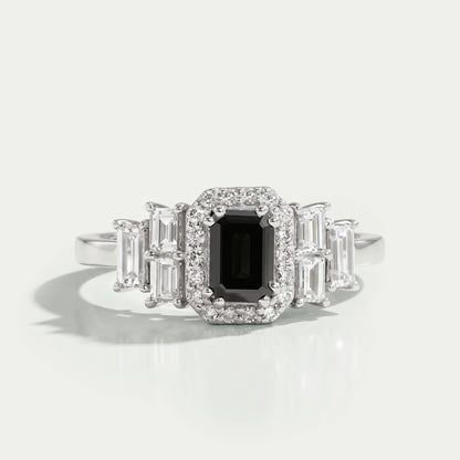 Black Emerald Cut Accent Diamond Engagement Ring Rings