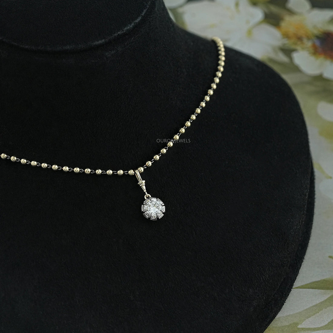 Round Cut Diamond Ball Chain Pendant Necklaces