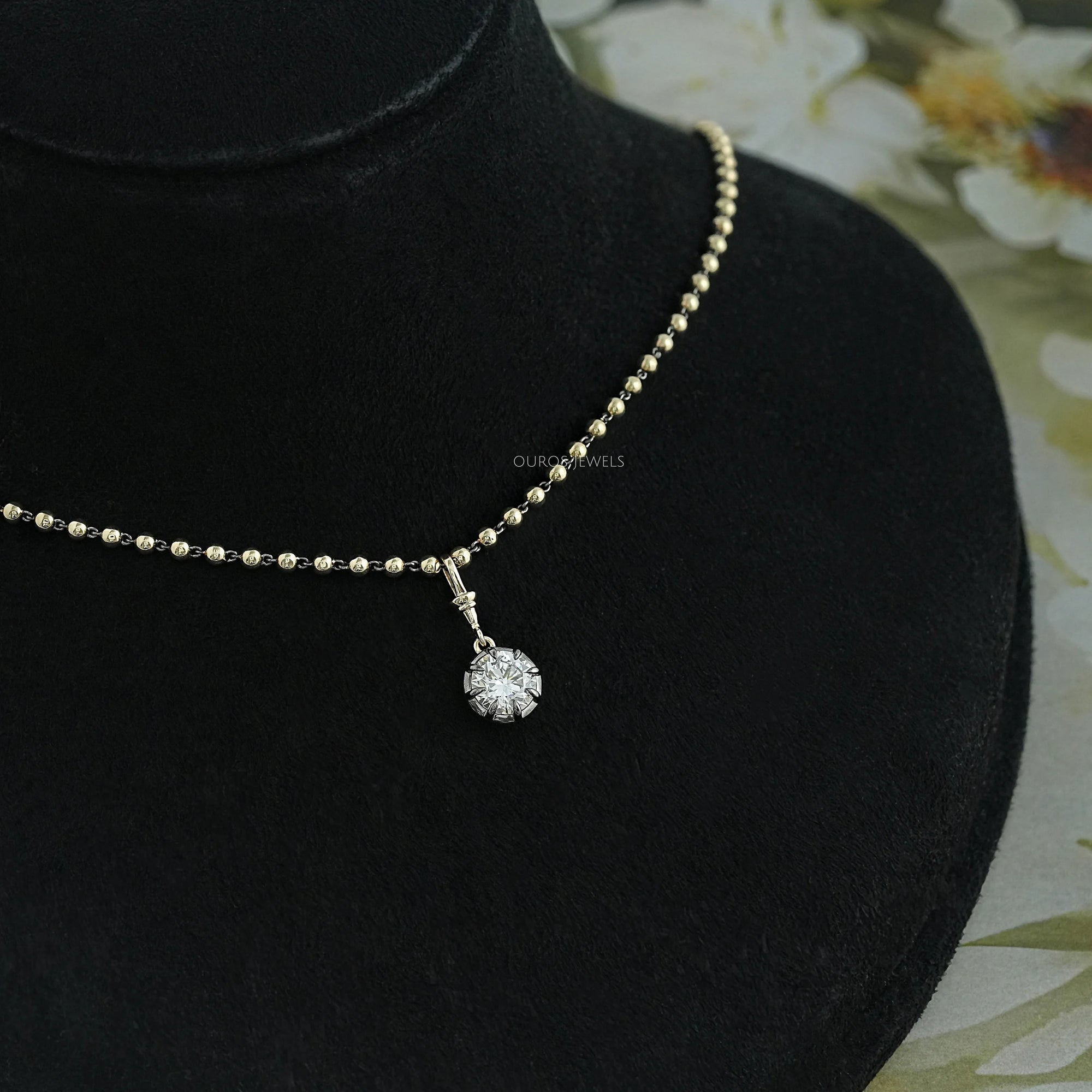 Round Cut Diamond Ball Chain Pendant Necklaces