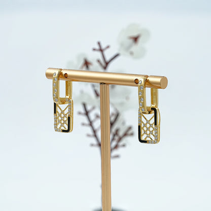 Reactangle Shape Round Diamond Dangle Earrings