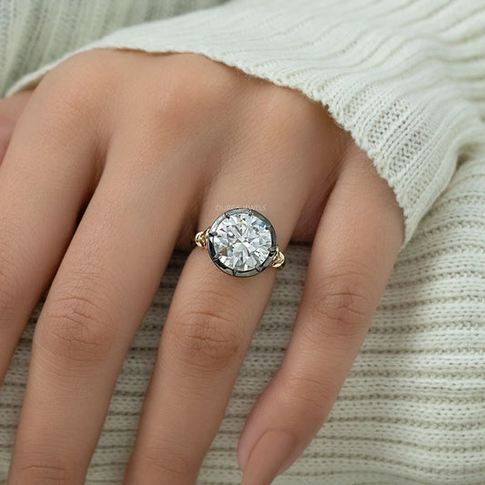 Round Diamond Black Enamel Solitaire Ring Ring