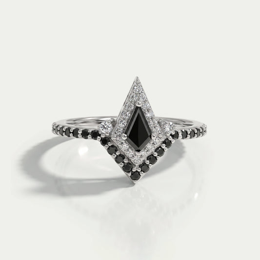 Black kite Cut Halo Curved Wedding Ring Rings