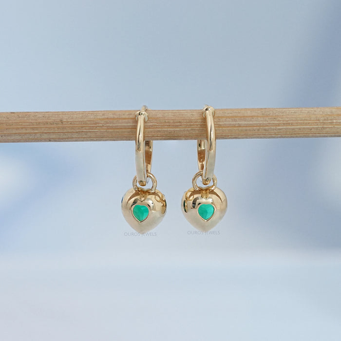 Green Heart Cut Black Coating Hoop Earrings