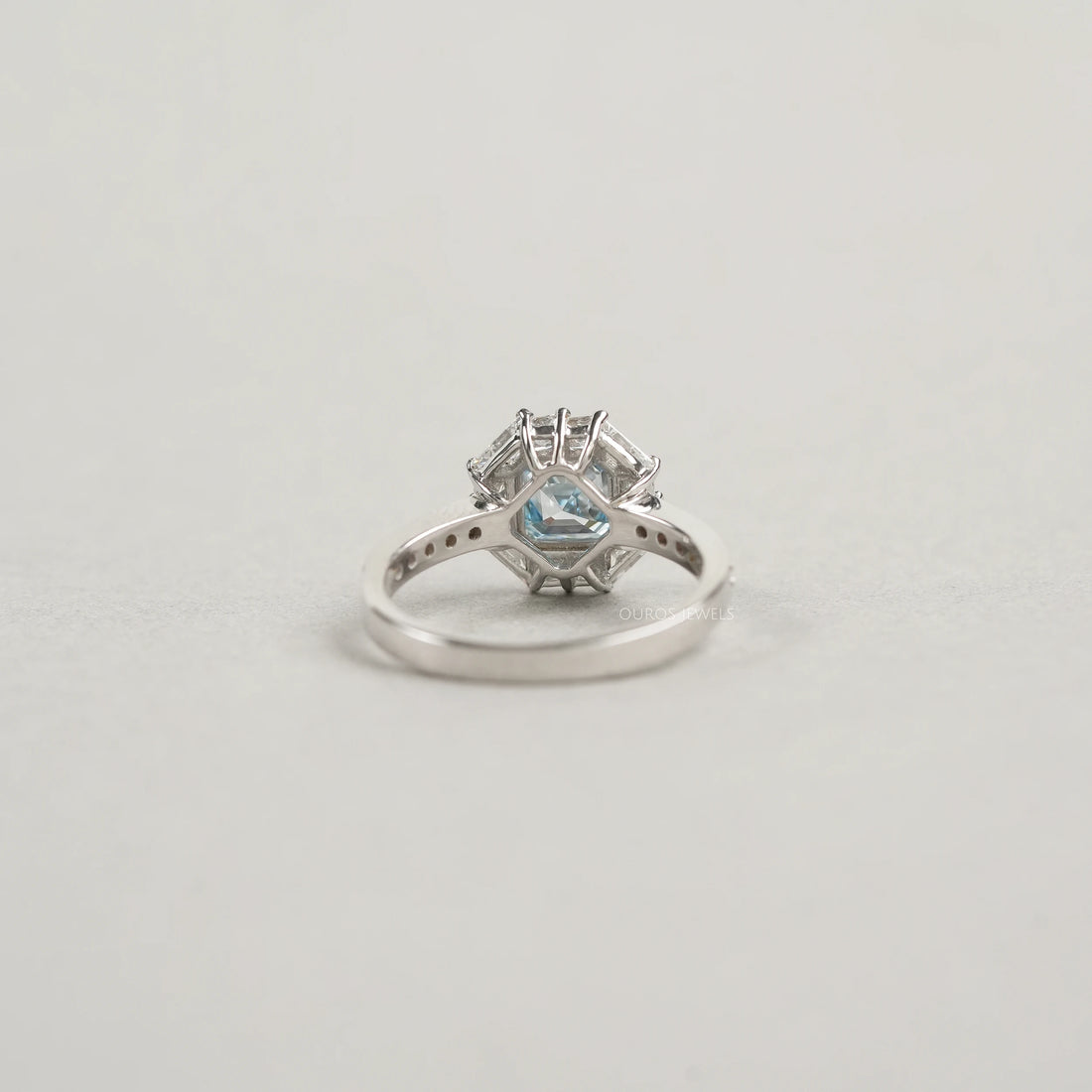 Fancy Blue Asscher Cut Halo With Accent Lab Diamond Ring Rings