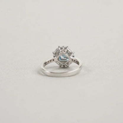 Fancy Blue Asscher Cut Halo With Accent Lab Diamond Ring Rings