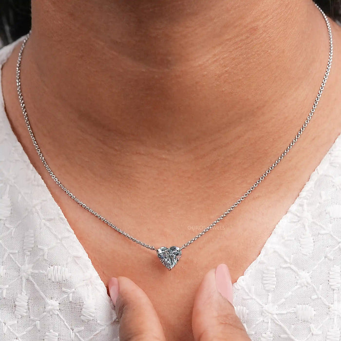 Blue Heart Cut Lab Grown Diamond Solitaire Pendant