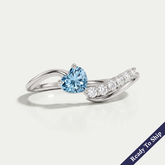 Blue Heart Diamond Bypass Set Ring